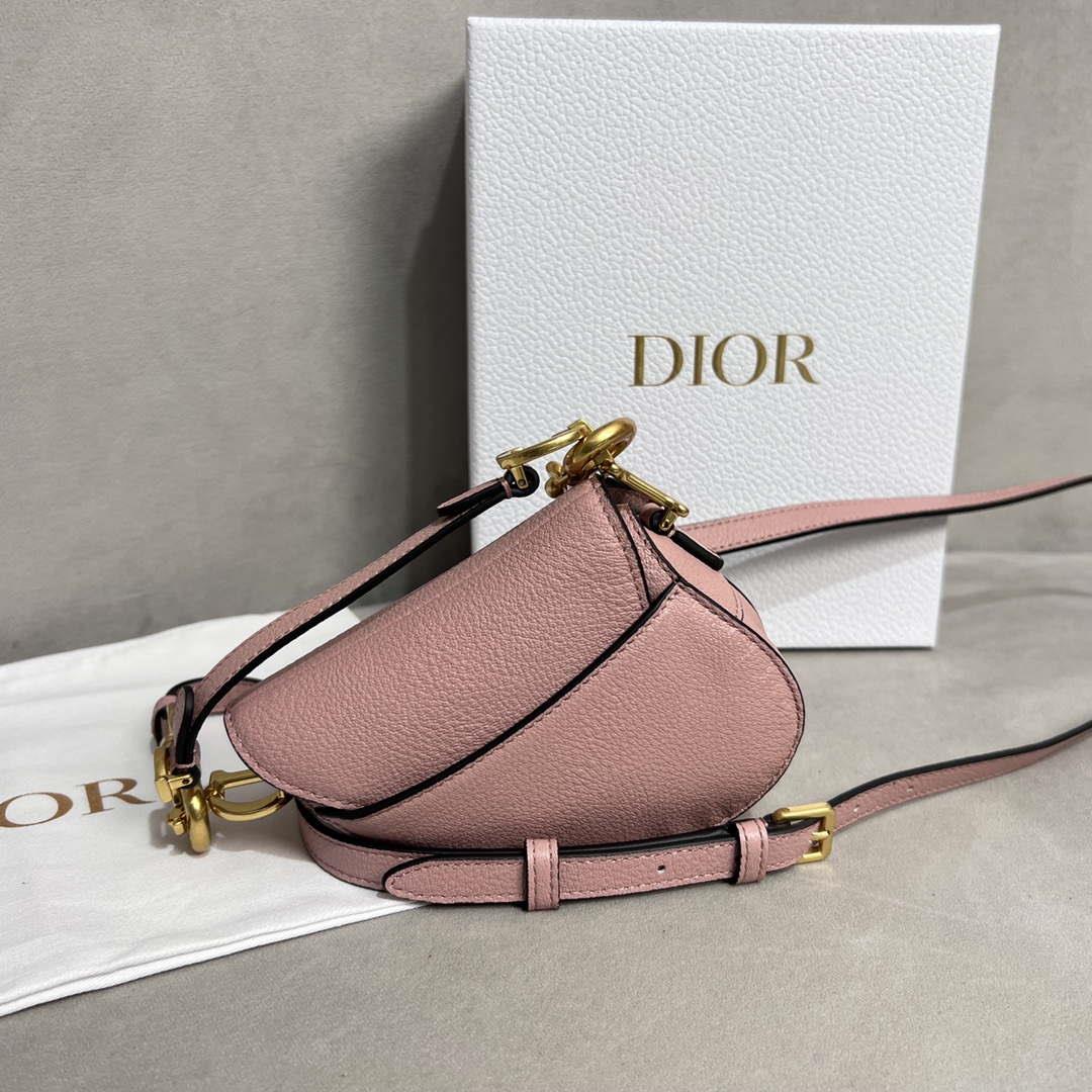 Dior S5685 Micro Saddle Bag With Strap Scarlet Pink Goatskin