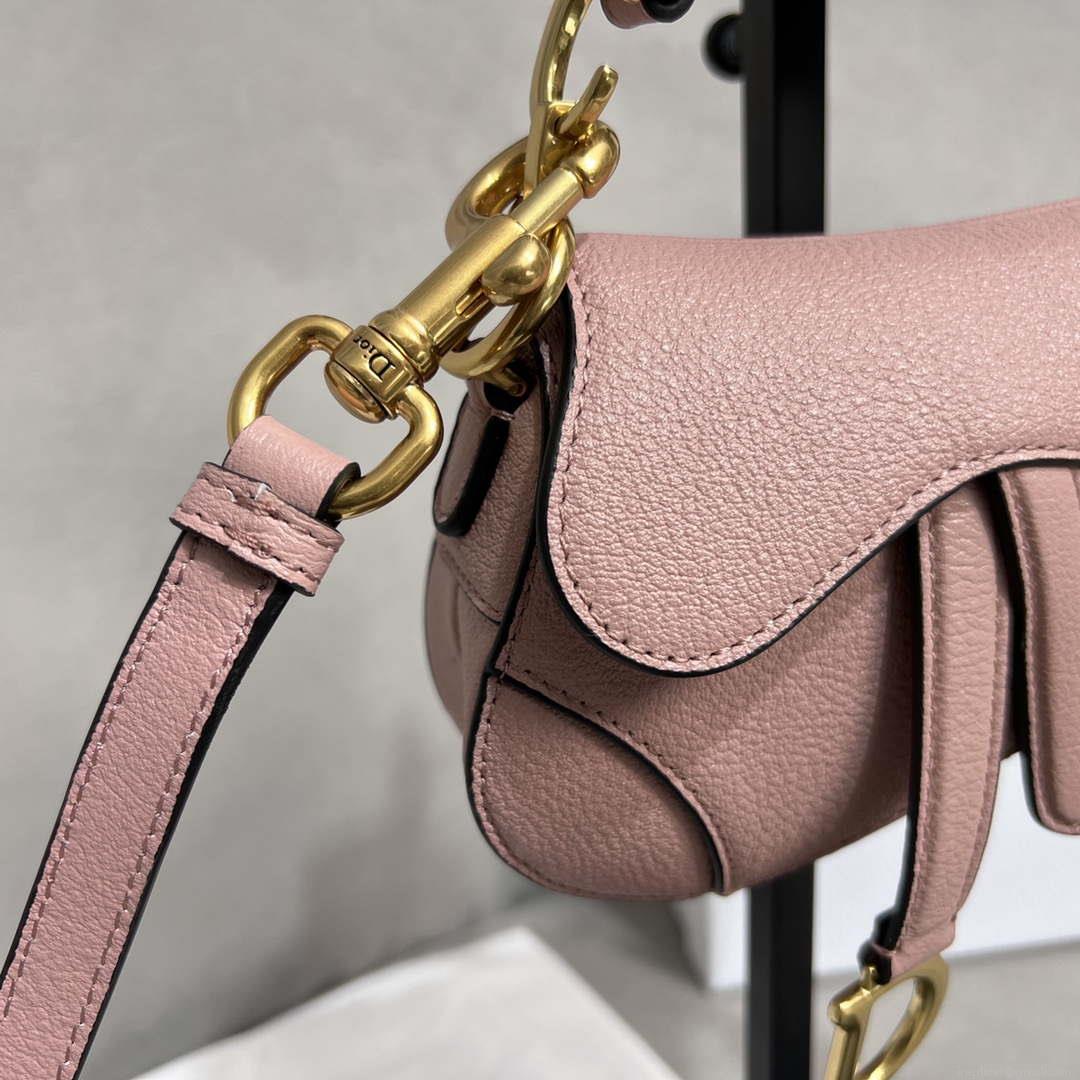 Dior S5685 Micro Saddle Bag With Strap Scarlet Pink Goatskin