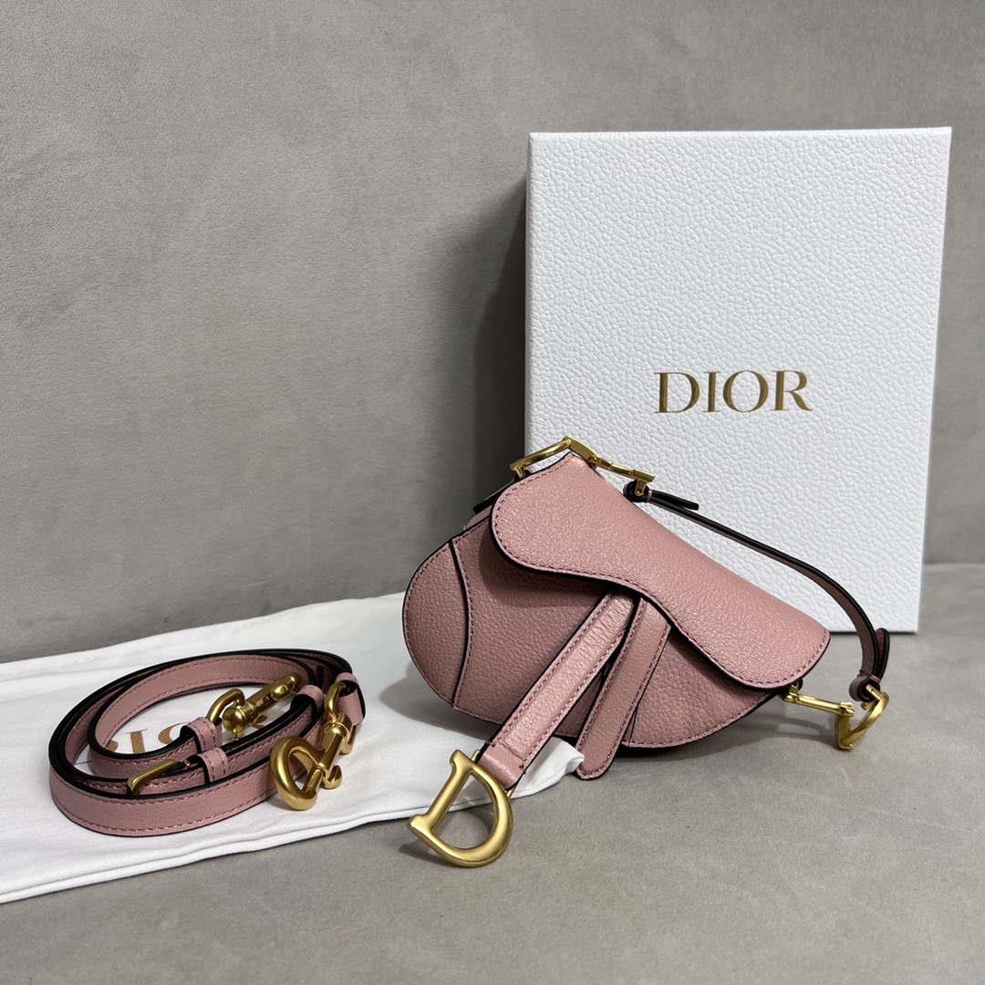 Dior S5685 Micro Saddle Bag With Strap Scarlet Pink Goatskin