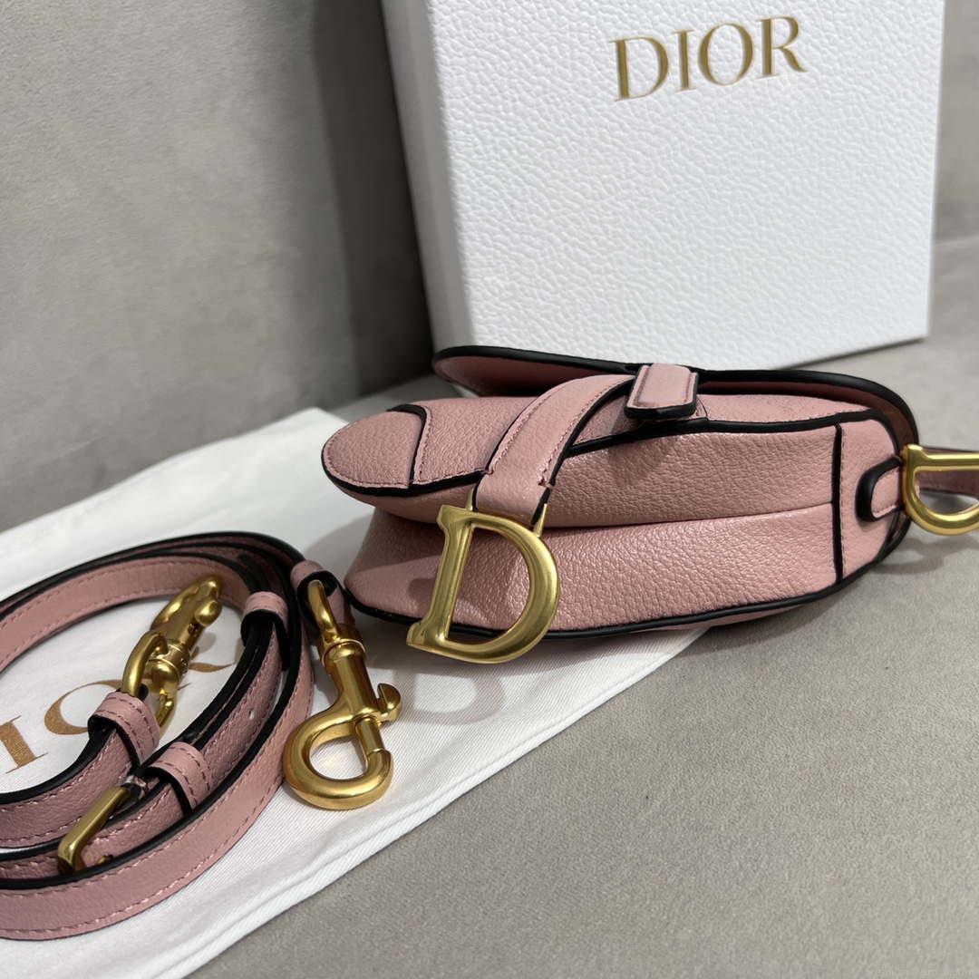 Dior S5685 Micro Saddle Bag With Strap Scarlet Pink Goatskin