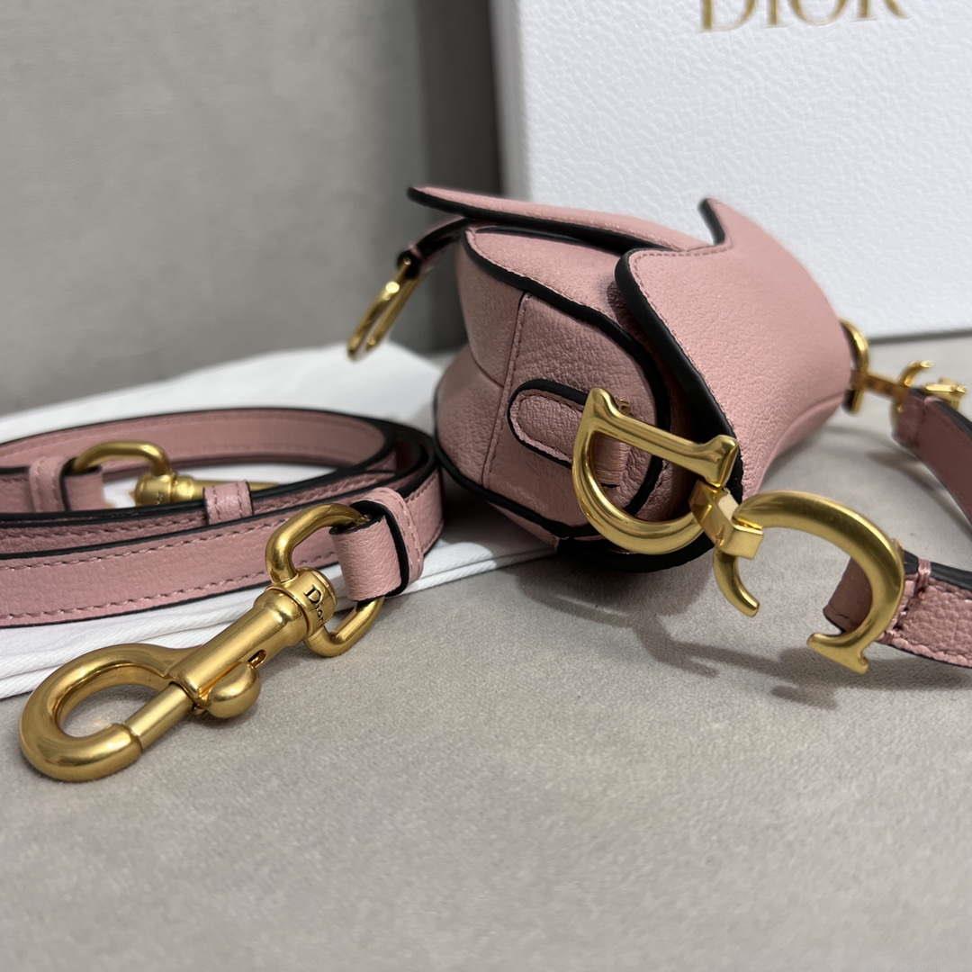Dior S5685 Micro Saddle Bag With Strap Scarlet Pink Goatskin