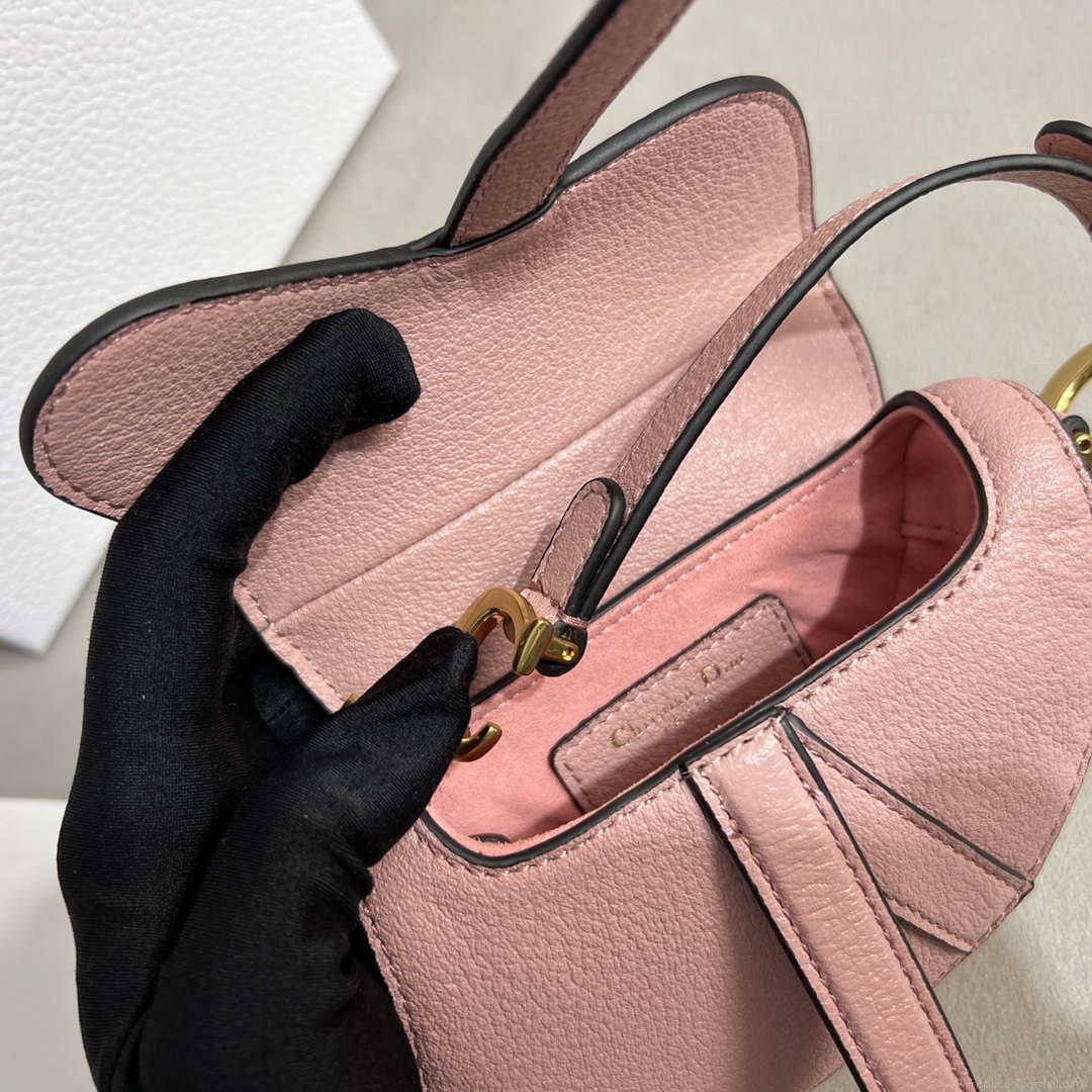 Dior S5685 Micro Saddle Bag With Strap Scarlet Pink Goatskin