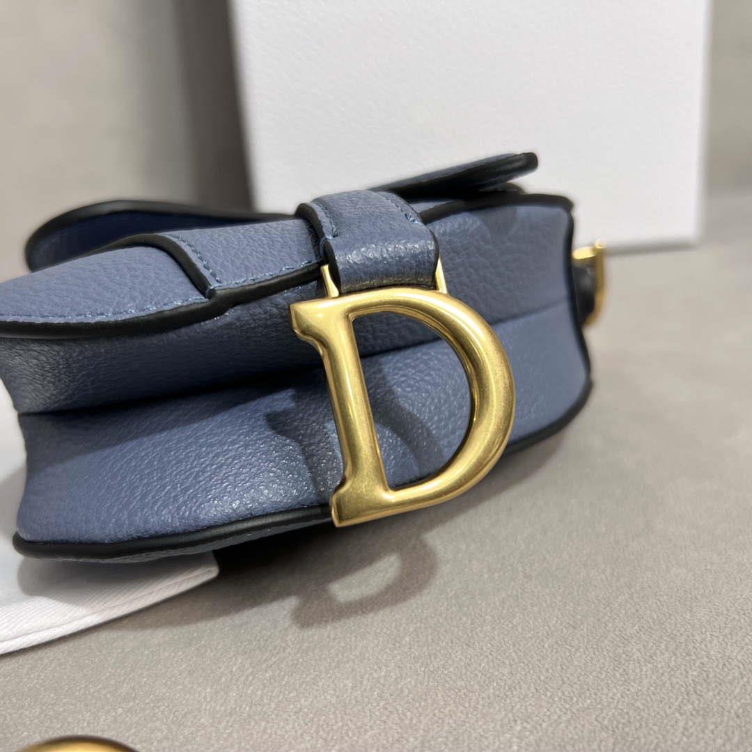 Dior S5685 Micro Saddle Bag With Strap Scarlet Light Blue Goatskin