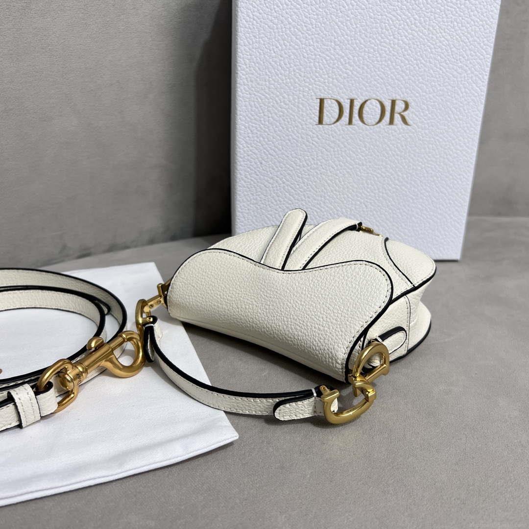 Dior S5685 Micro Saddle Bag With Strap Scarlet White Goatskin
