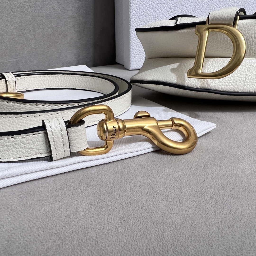 Dior S5685 Micro Saddle Bag With Strap Scarlet White Goatskin