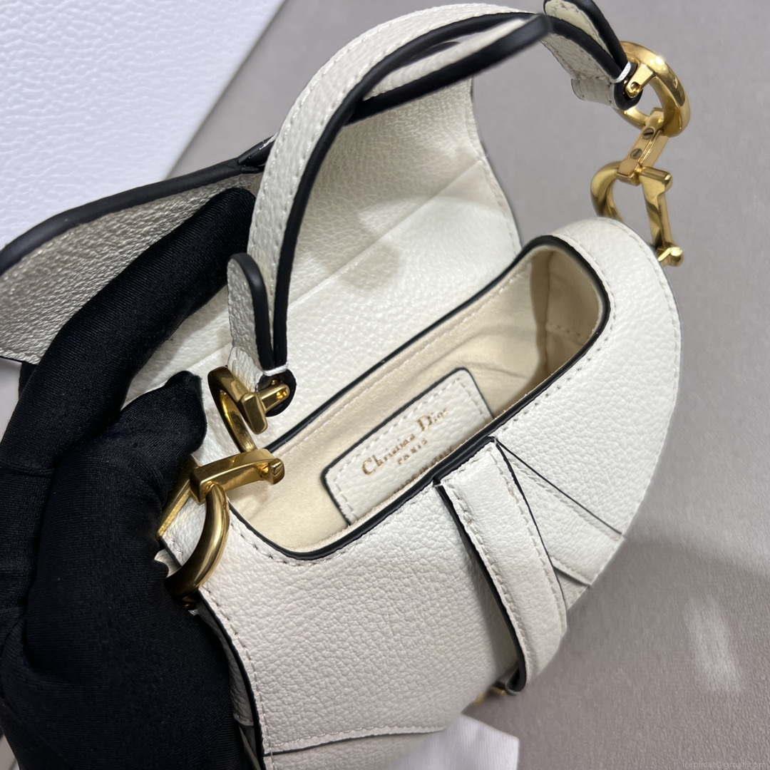 Dior S5685 Micro Saddle Bag With Strap Scarlet White Goatskin