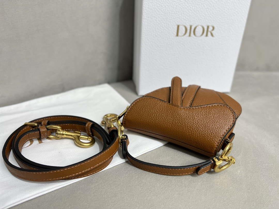 Dior S5685 Micro Saddle Bag With Strap Scarlet Brown Goatskin
