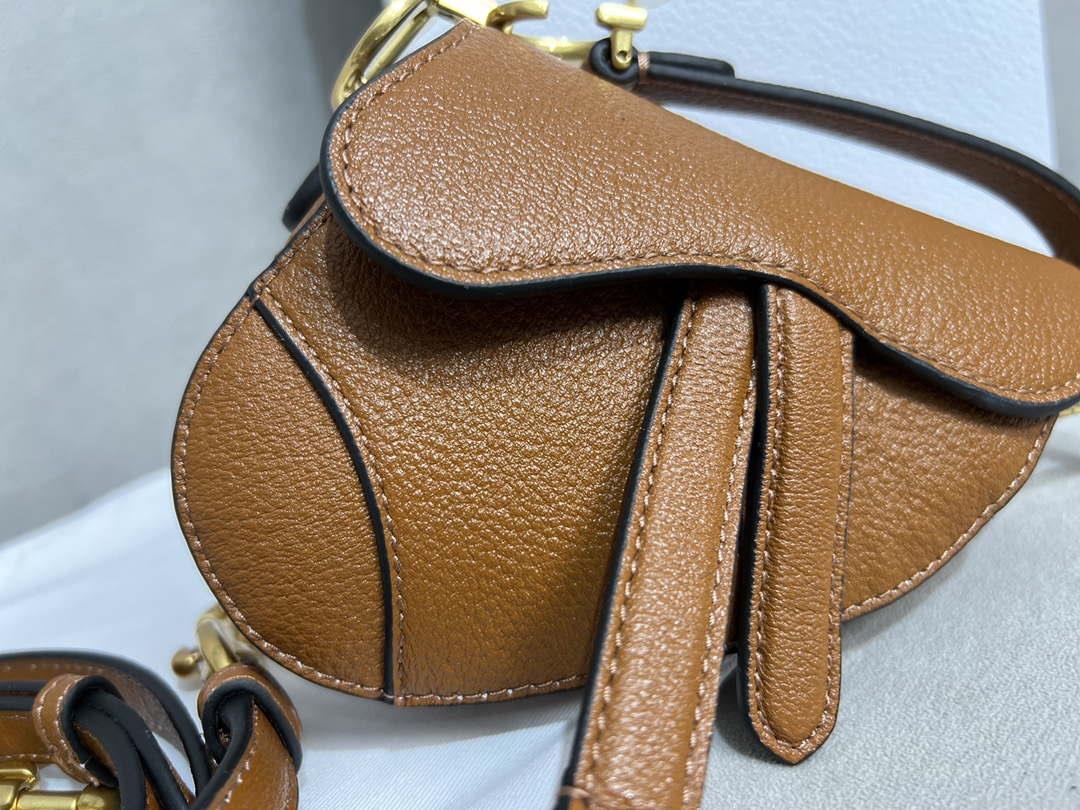 Dior S5685 Micro Saddle Bag With Strap Scarlet Brown Goatskin