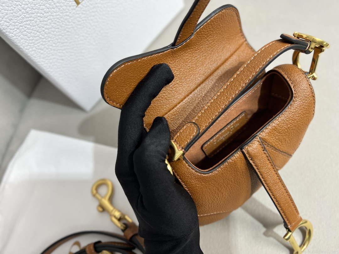 Dior S5685 Micro Saddle Bag With Strap Scarlet Brown Goatskin