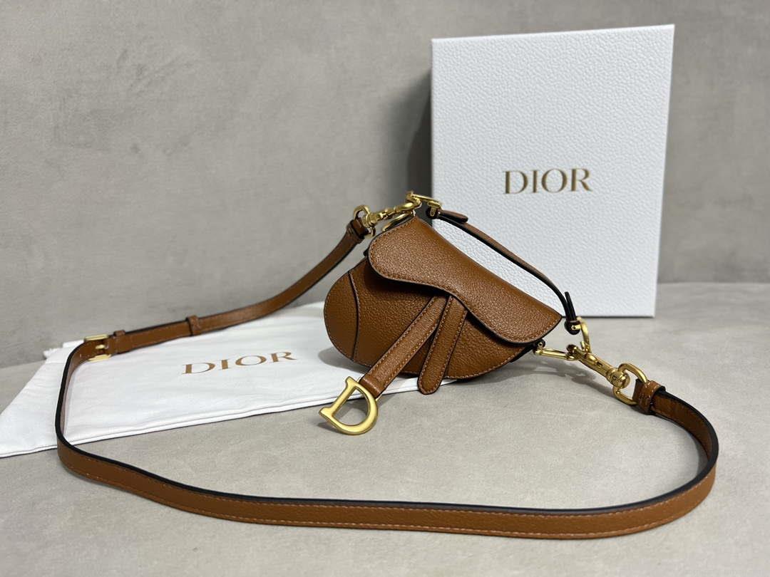 Dior S5685 Micro Saddle Bag With Strap Scarlet Brown Goatskin