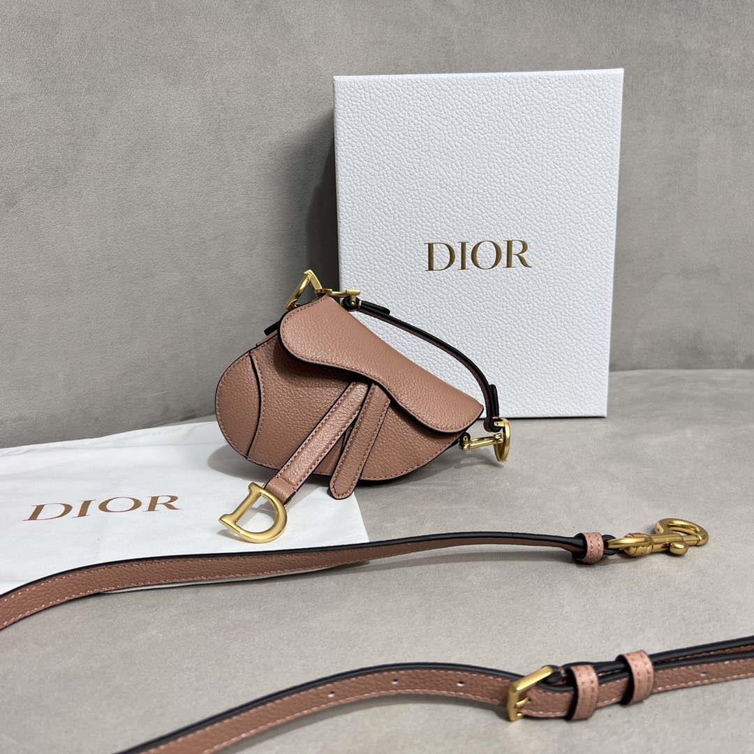 Dior S5685 Micro Saddle Bag With Strap Scarlet Nude Goatskin
