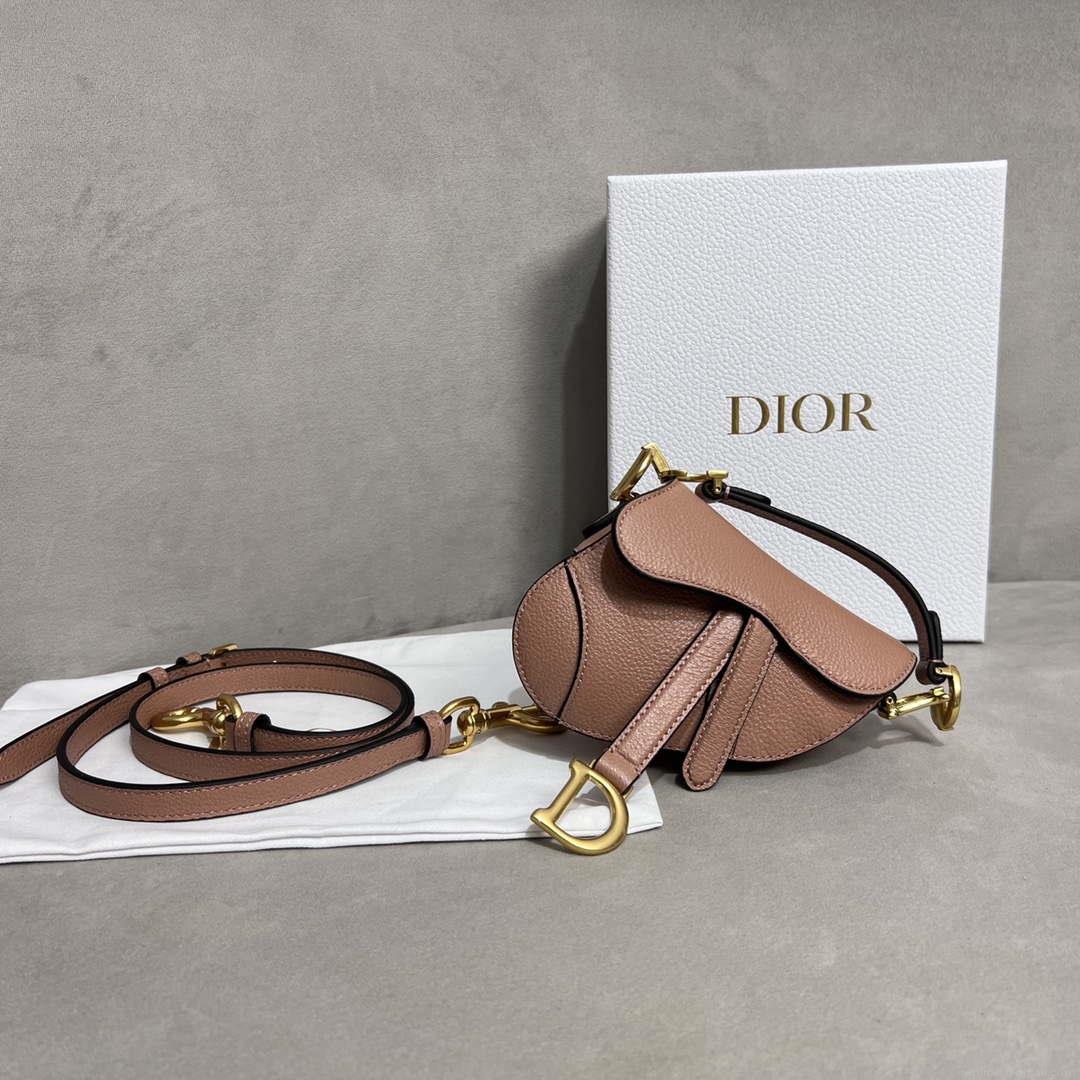 Dior S5685 Micro Saddle Bag With Strap Scarlet Nude Goatskin