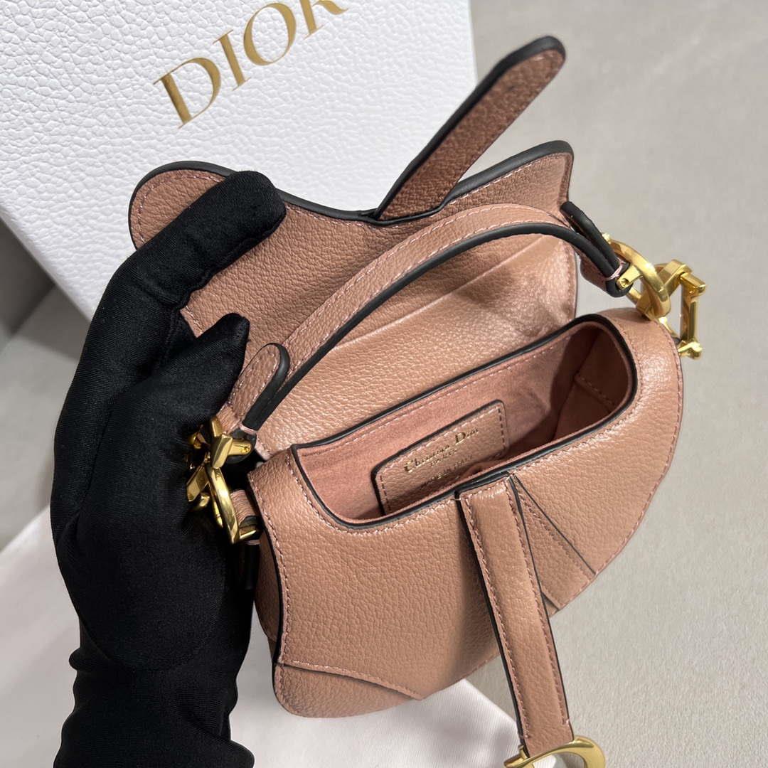 Dior S5685 Micro Saddle Bag With Strap Scarlet Nude Goatskin