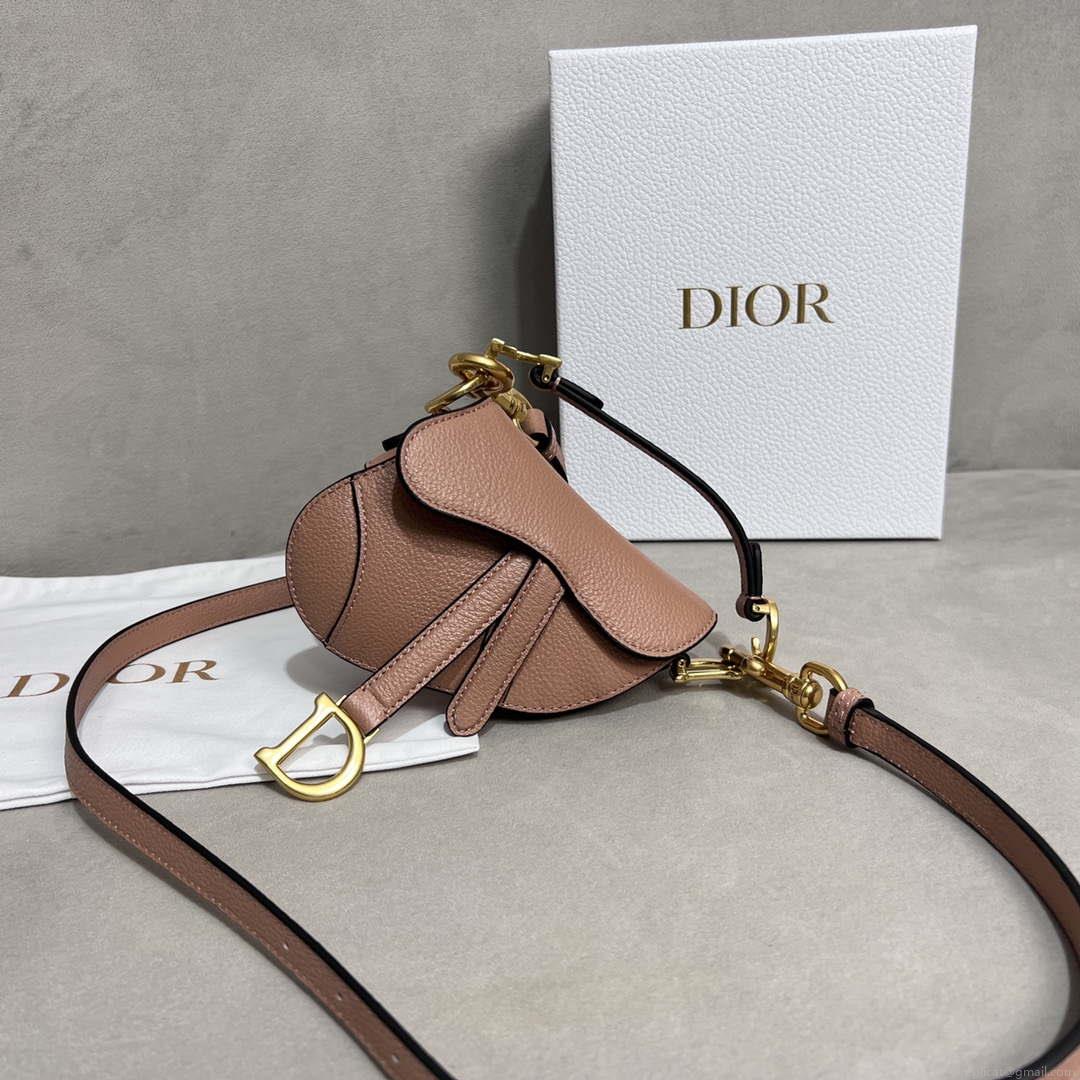 Dior S5685 Micro Saddle Bag With Strap Scarlet Nude Goatskin