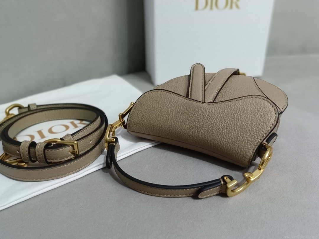 Dior S5685 Micro Saddle Bag With Strap Scarlet Light Gray Goatskin