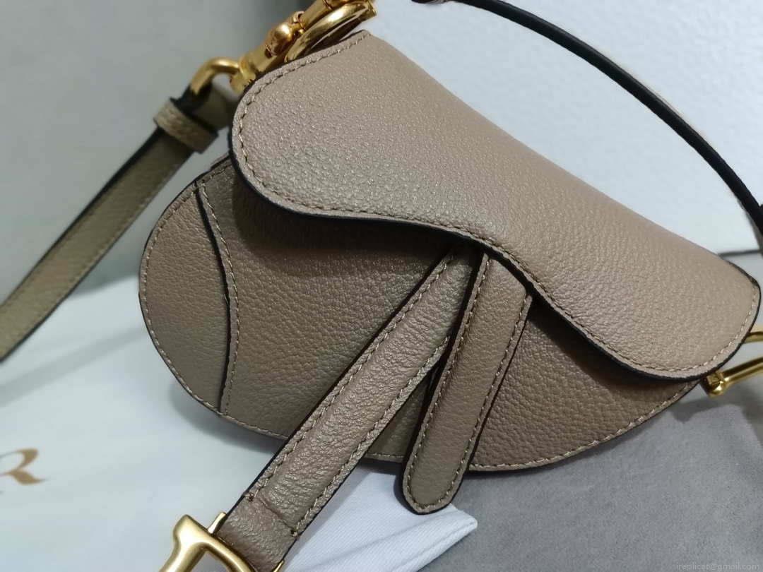 Dior S5685 Micro Saddle Bag With Strap Scarlet Light Gray Goatskin