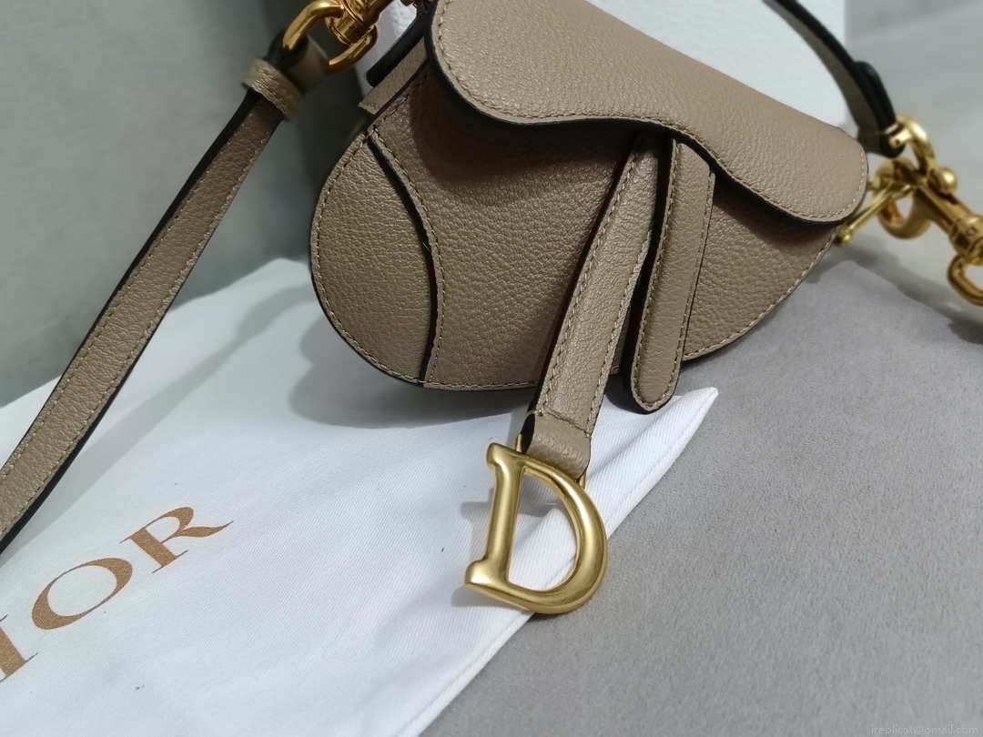 Dior S5685 Micro Saddle Bag With Strap Scarlet Light Gray Goatskin