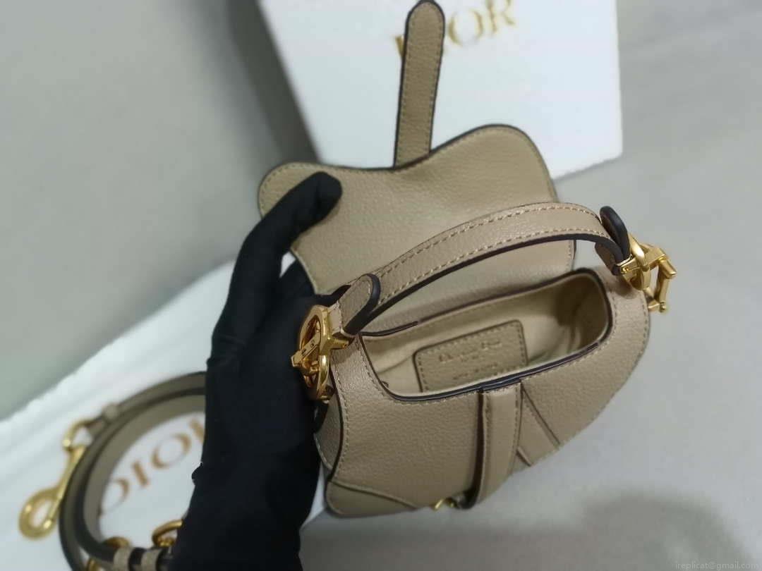 Dior S5685 Micro Saddle Bag With Strap Scarlet Light Gray Goatskin