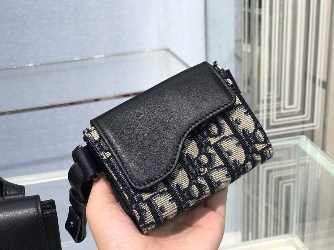 Dior 2GACA321 Elite Shoulder Pouch Beige And Black Jacquard Canvas Calfskin