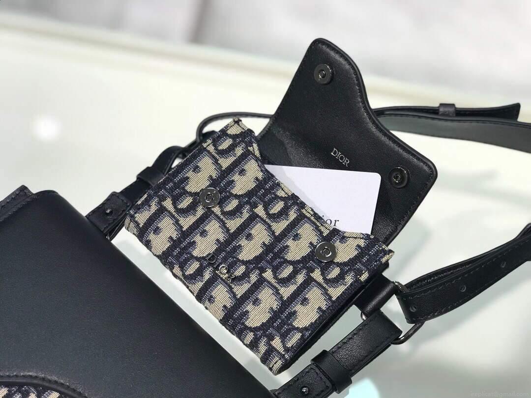 Dior 2GACA321 Elite Shoulder Pouch Beige And Black Jacquard Canvas Calfskin