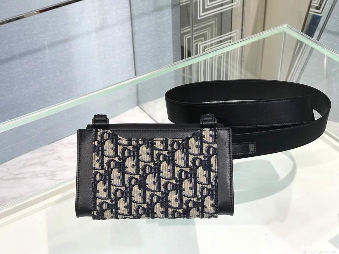 Dior 2GACA321 Elite Shoulder Pouch Beige And Black Jacquard Canvas Calfskin