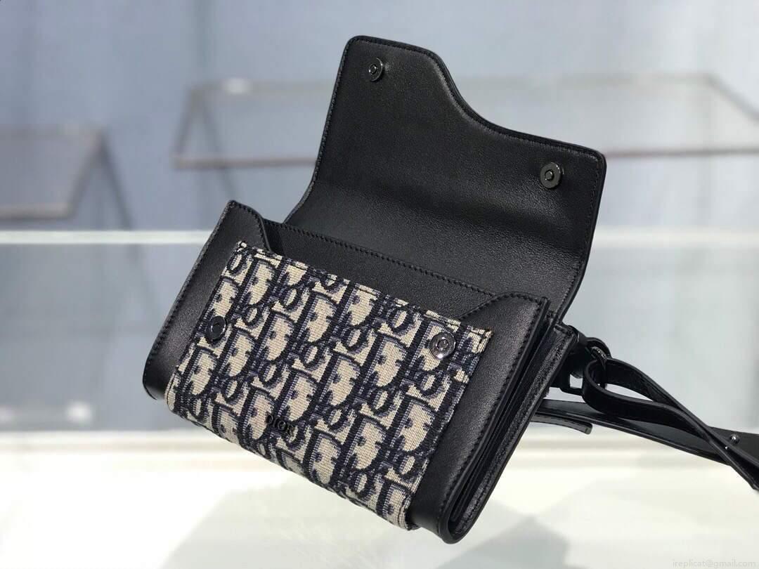 Dior 2GACA321 Elite Shoulder Pouch Beige And Black Jacquard Canvas Calfskin