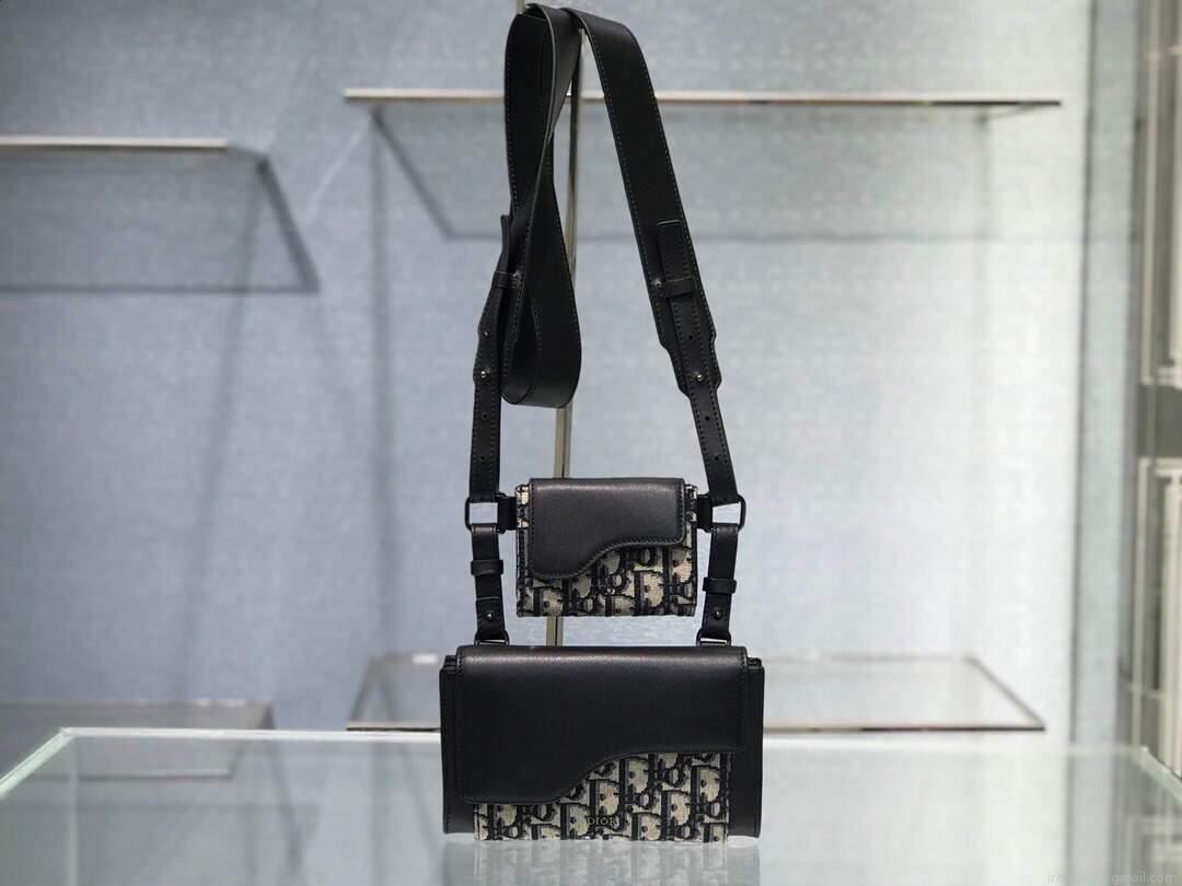 Dior 2GACA321 Elite Shoulder Pouch Beige And Black Jacquard Canvas Calfskin
