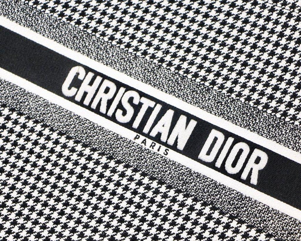 Dior Book Tote M1286 Black and White Houndstooth Embroidery