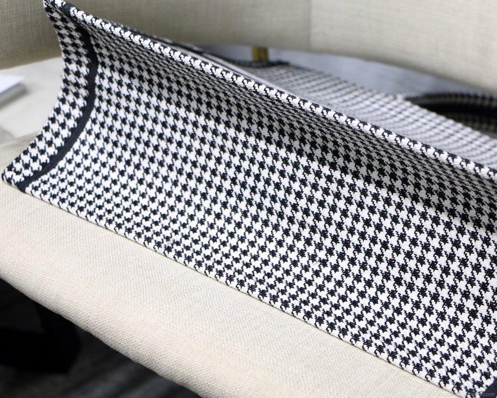 Dior Book Tote M1286 Black and White Houndstooth Embroidery