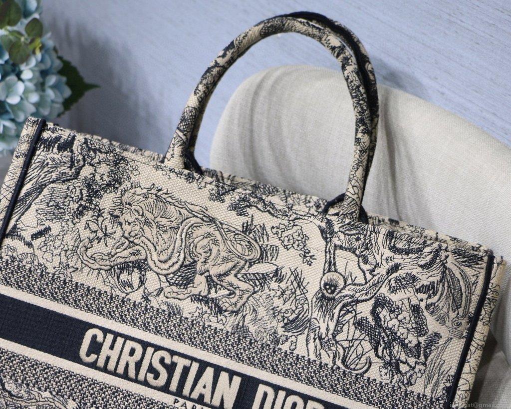 Dior Book Tote M1286 Black Toile de Jouy Embroidery
