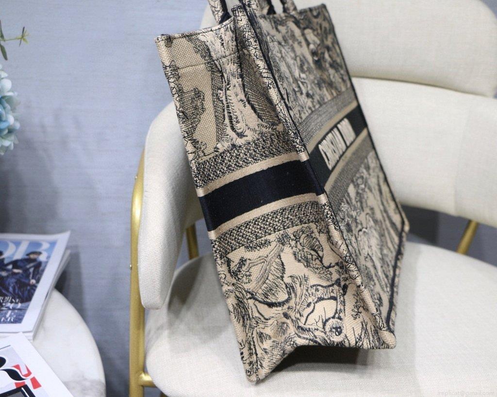 Dior Book Tote M1286 Black Toile de Jouy Embroidery