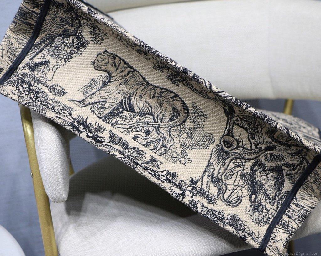 Dior Book Tote M1286 Black Toile de Jouy Embroidery