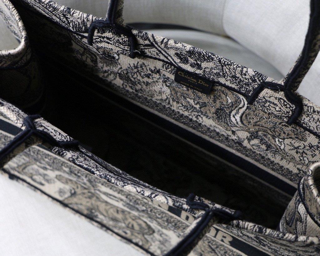 Dior Book Tote M1286 Black Toile de Jouy Embroidery