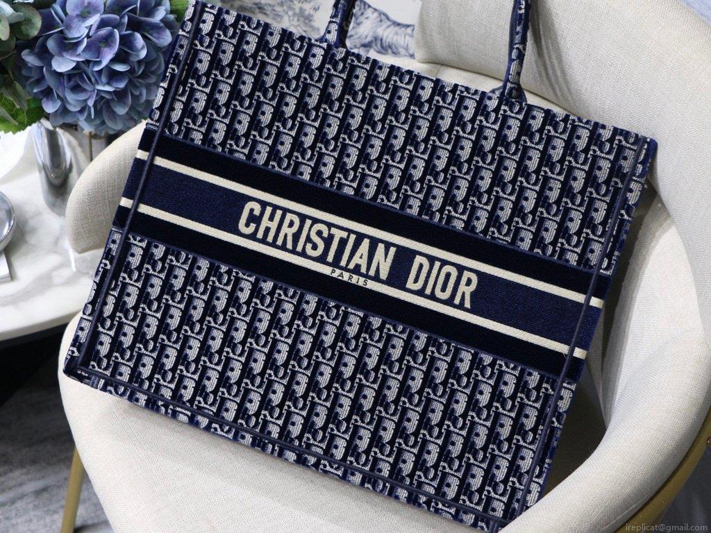 Dior Book Tote M1286 Blue Dior Oblique Velvet