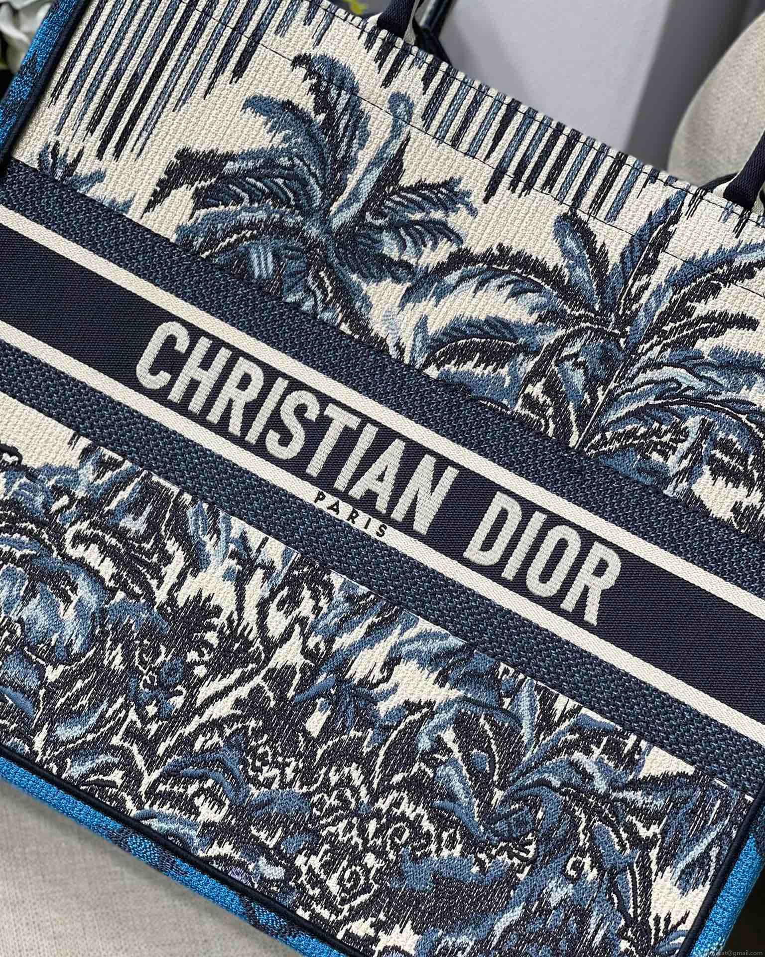 Dior Book Tote M1286 Blue Dior Palms Embroidery