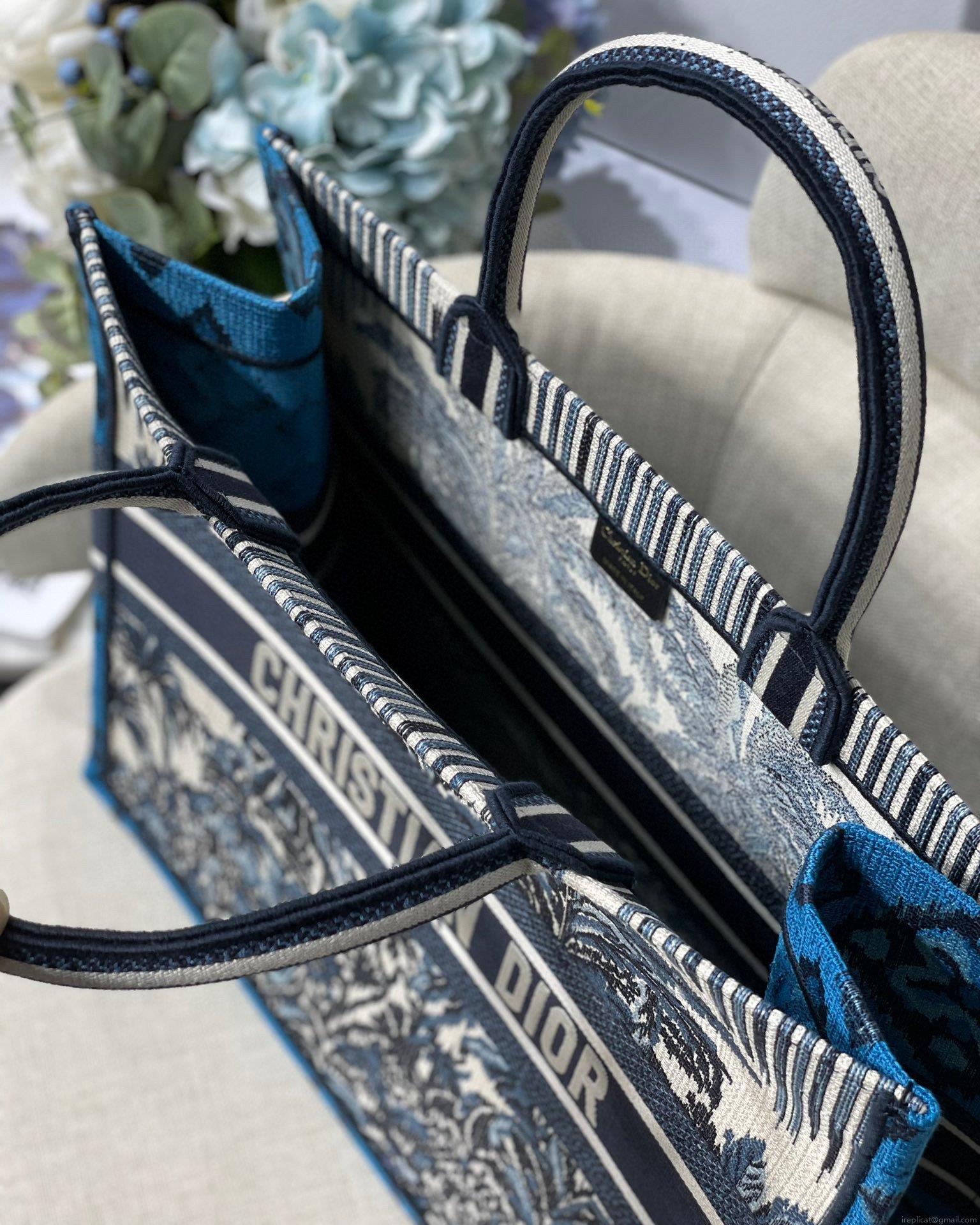 Dior Book Tote M1286 Blue Dior Palms Embroidery