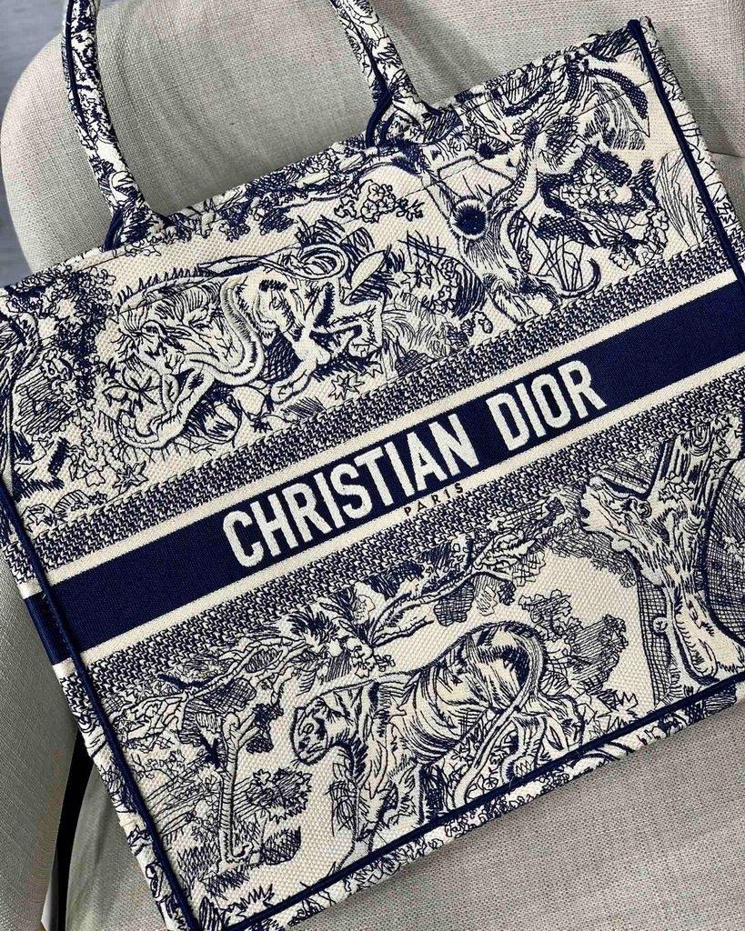 Dior Book Tote M1286 Blue Toile de Jouy Embroidery