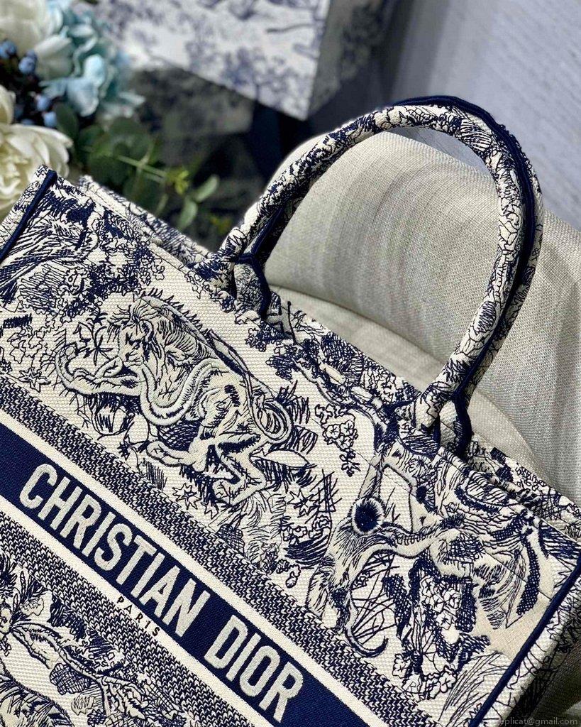 Dior Book Tote M1286 Blue Toile de Jouy Embroidery