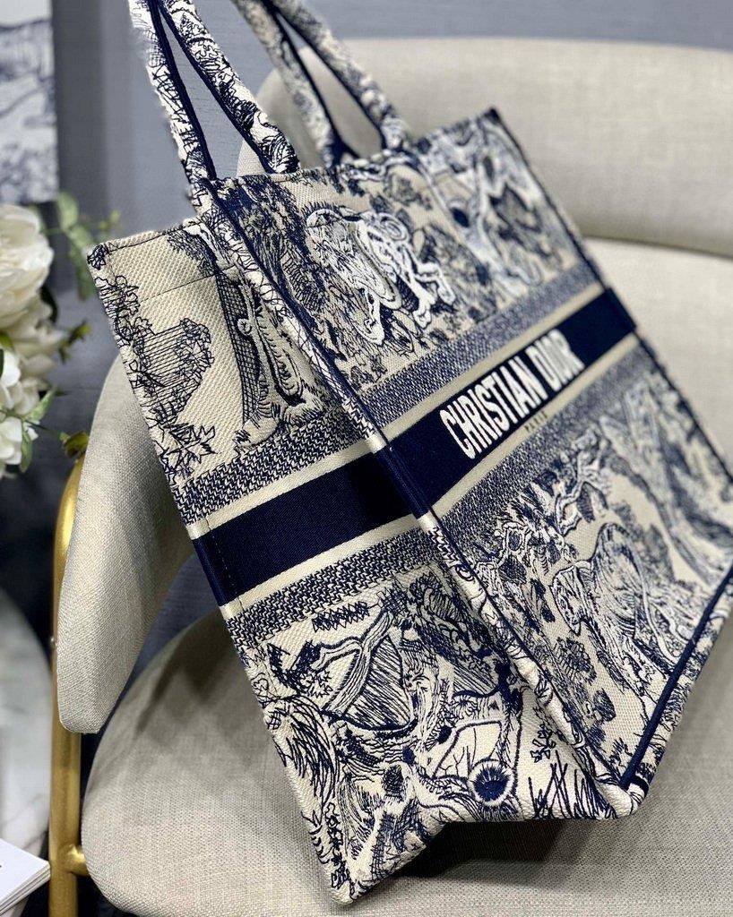 Dior Book Tote M1286 Blue Toile de Jouy Embroidery