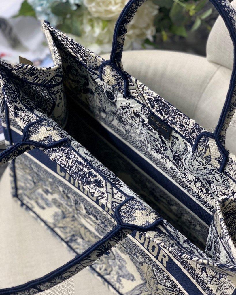 Dior Book Tote M1286 Blue Toile de Jouy Embroidery