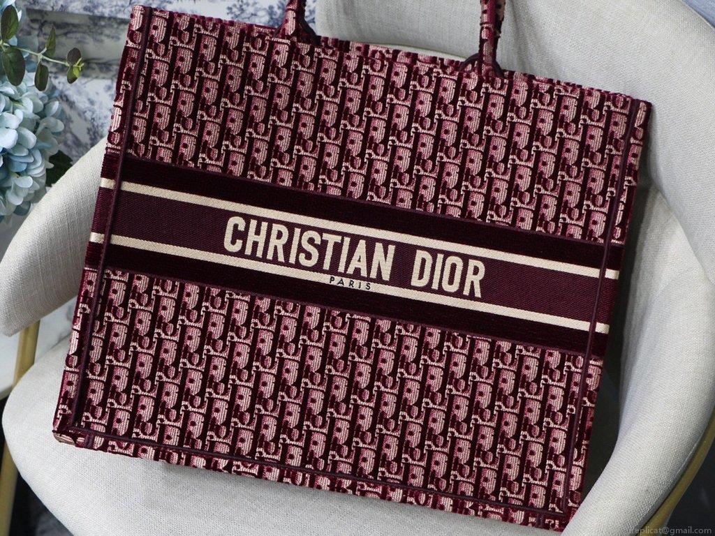 Dior Book Tote M1286 Burgundy Dior Oblique Embroidery