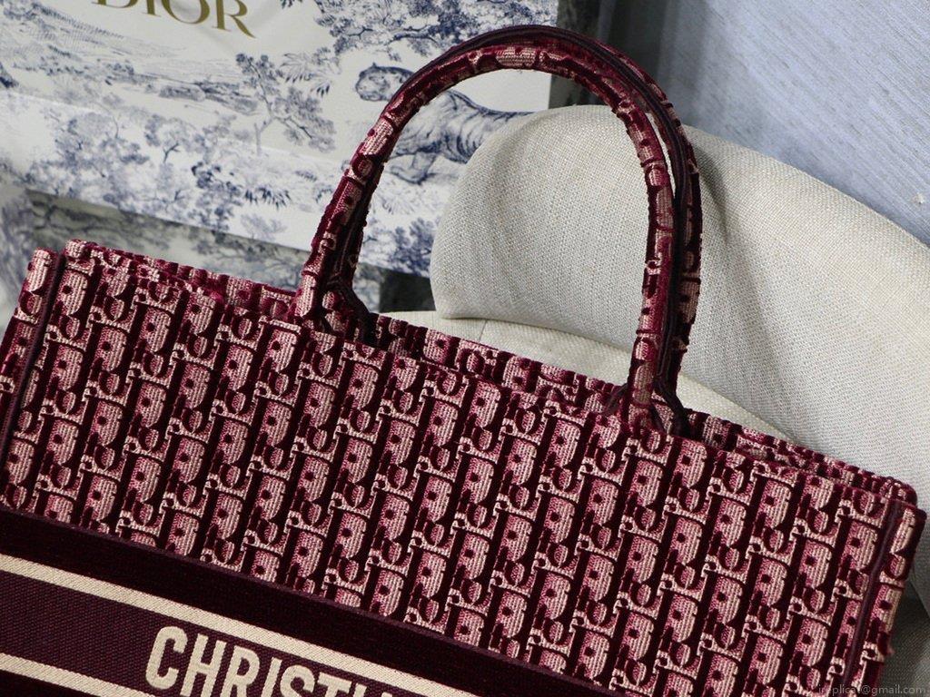 Dior Book Tote M1286 Burgundy Dior Oblique Embroidery
