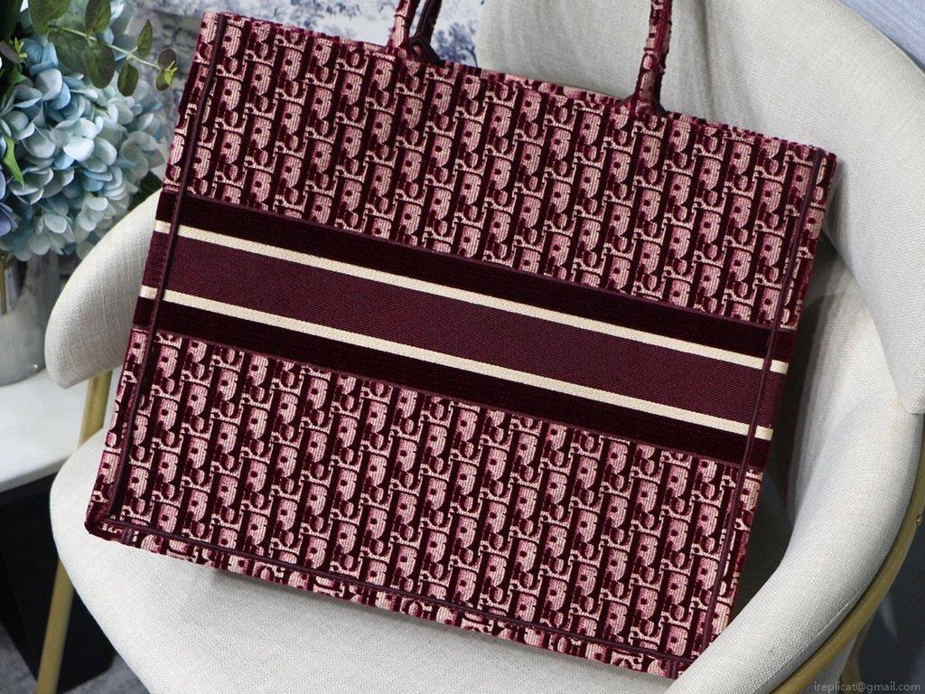 Dior Book Tote M1286 Burgundy Dior Oblique Embroidery