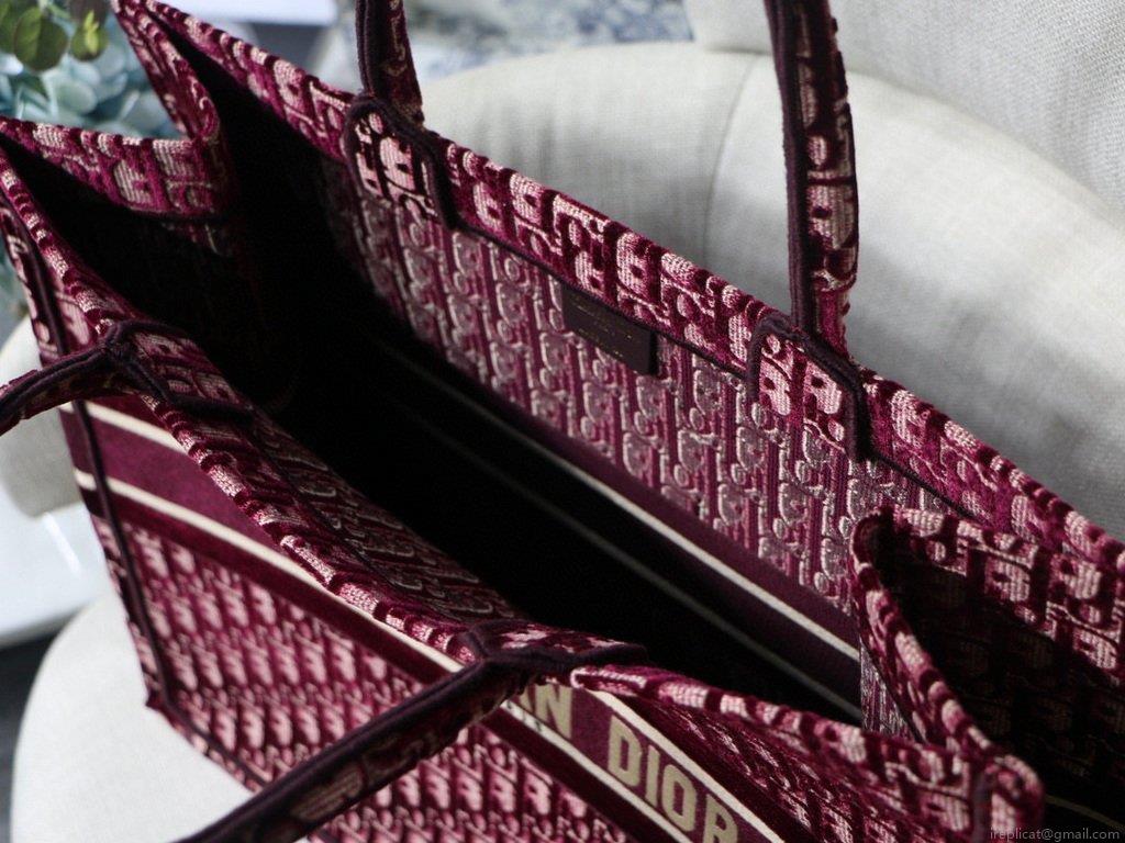 Dior Book Tote M1286 Burgundy Dior Oblique Embroidery