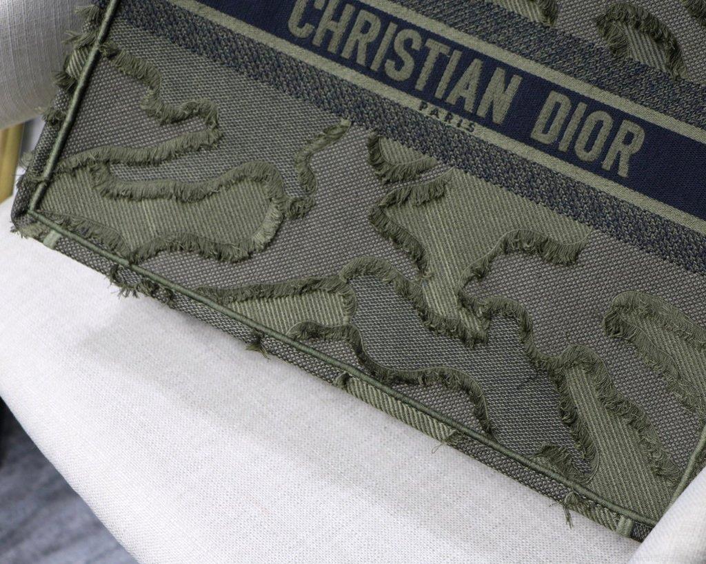 Dior Book Tote M1286 Green Camouflage Embroidery Shopping Bag