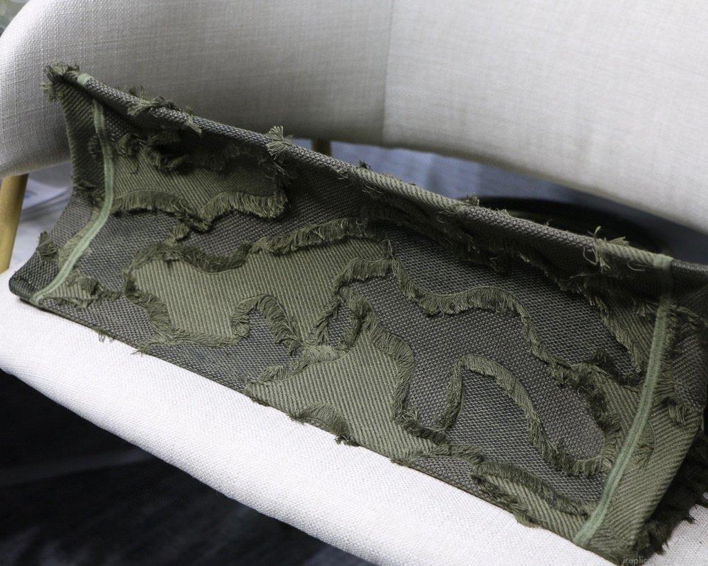 Dior Book Tote M1286 Green Camouflage Embroidery Shopping Bag
