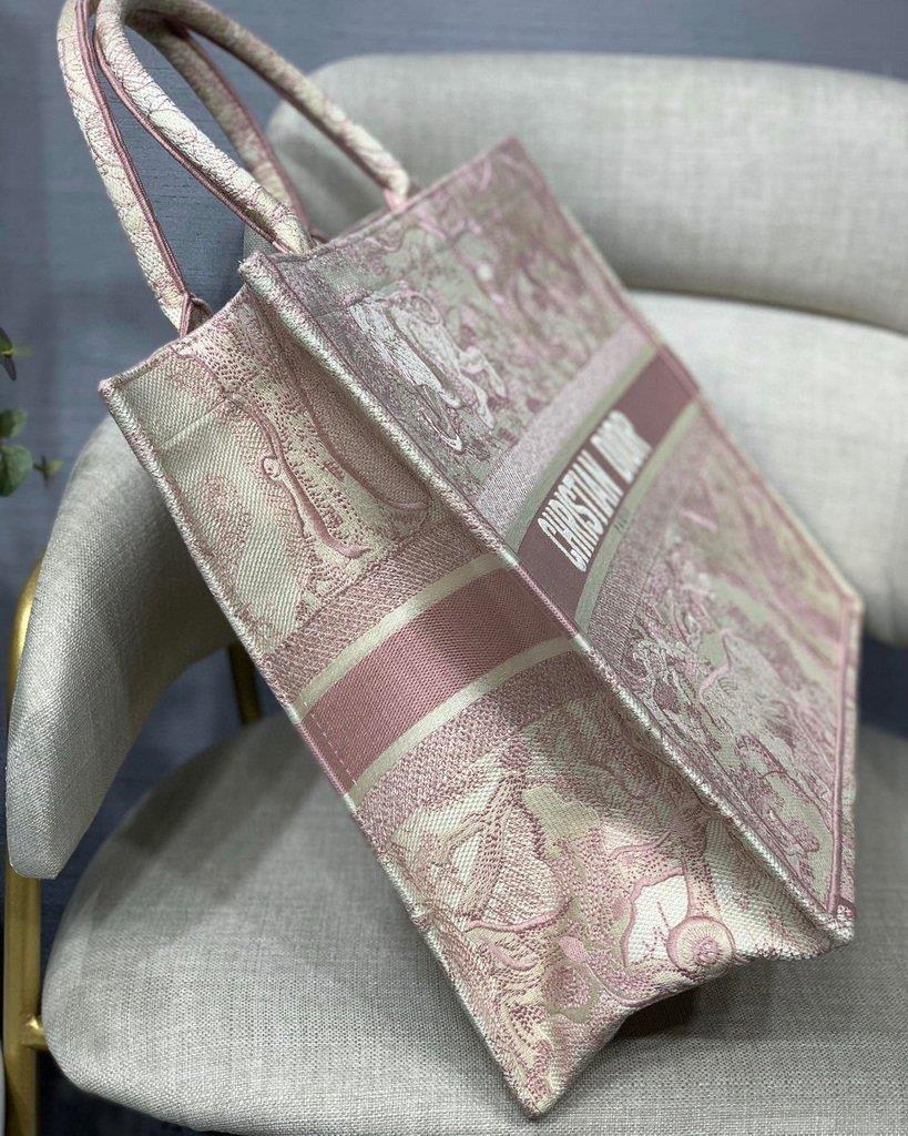 Dior Book Tote M1286 Pink Toile de Jouy Embroidery