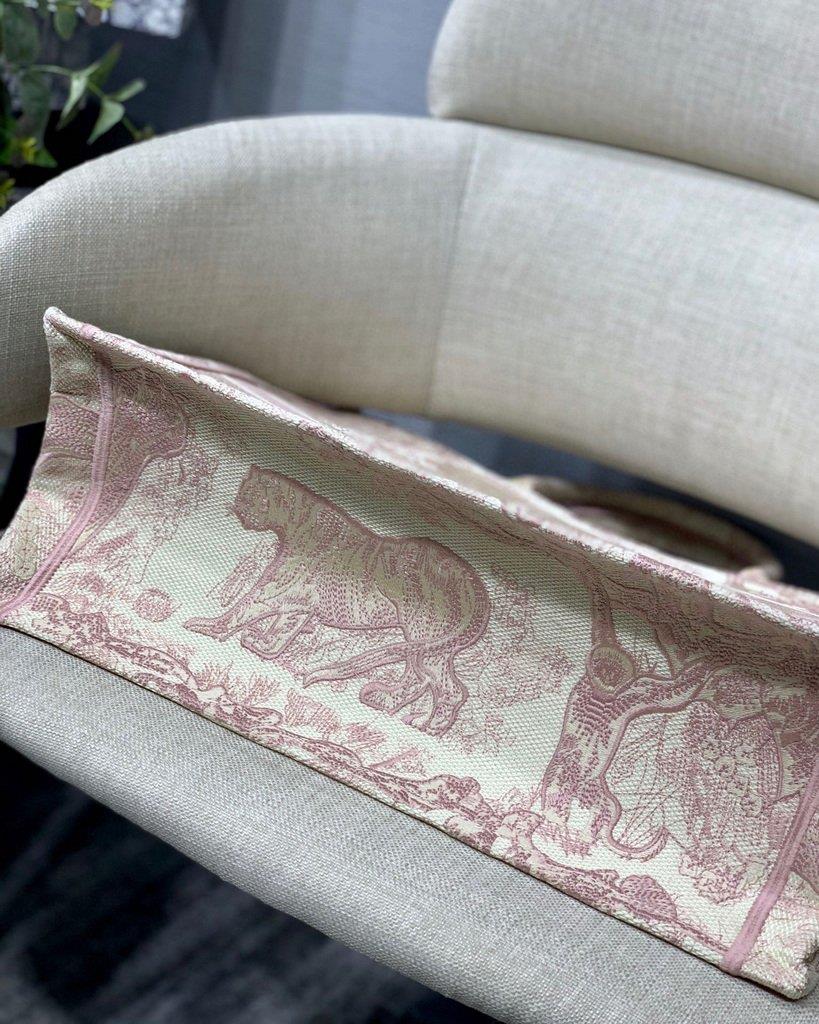 Dior Book Tote M1286 Pink Toile de Jouy Embroidery