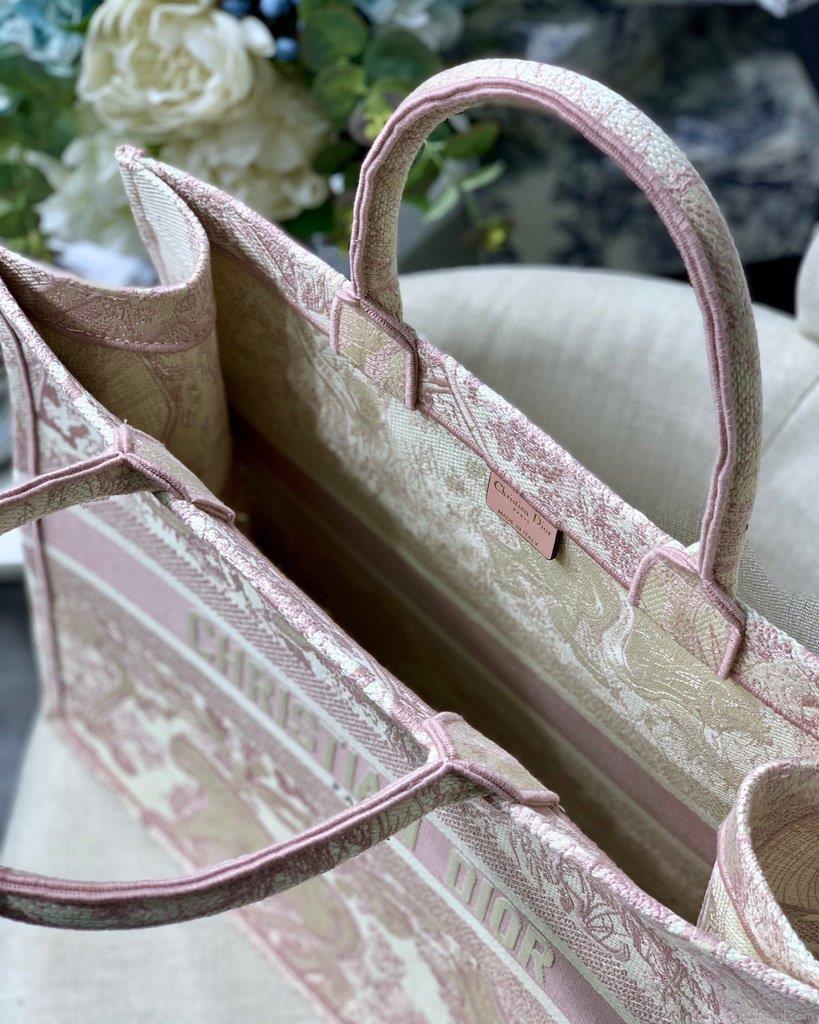 Dior Book Tote M1286 Pink Toile de Jouy Embroidery