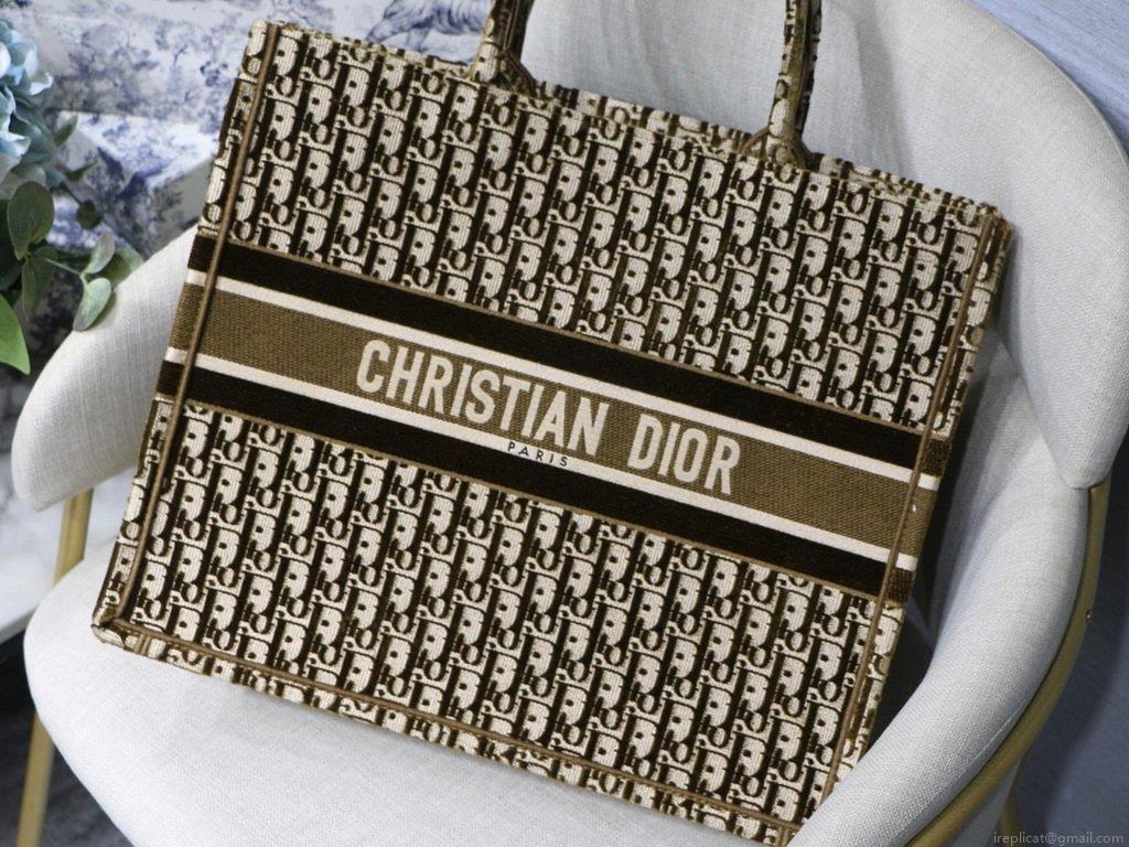 Dior Book Tote M1286 Tan Dior Oblique Embroidery